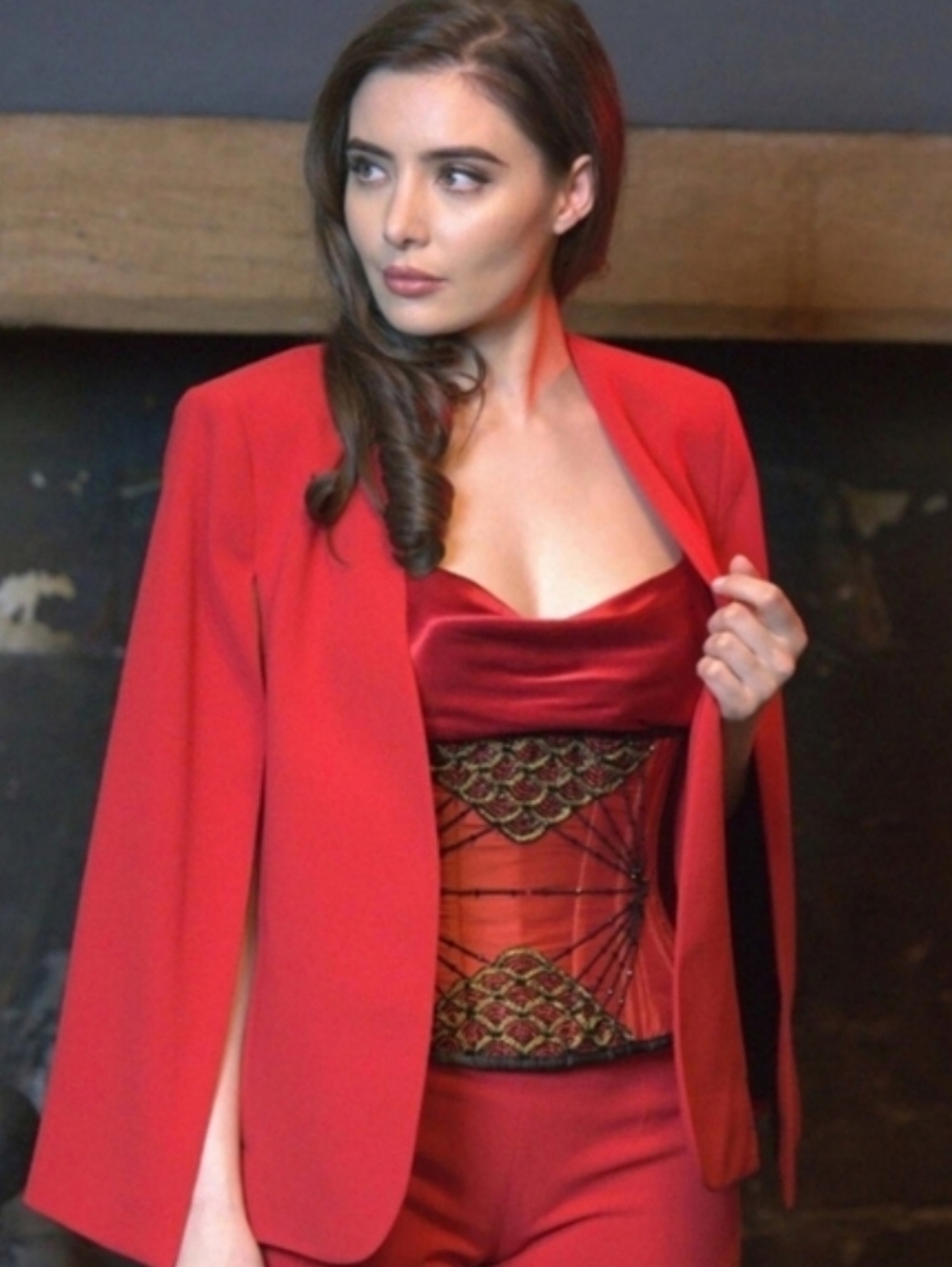 ZARA CAPE BLAZER JACKET RED SIZE XS - Picture 12 of 16
